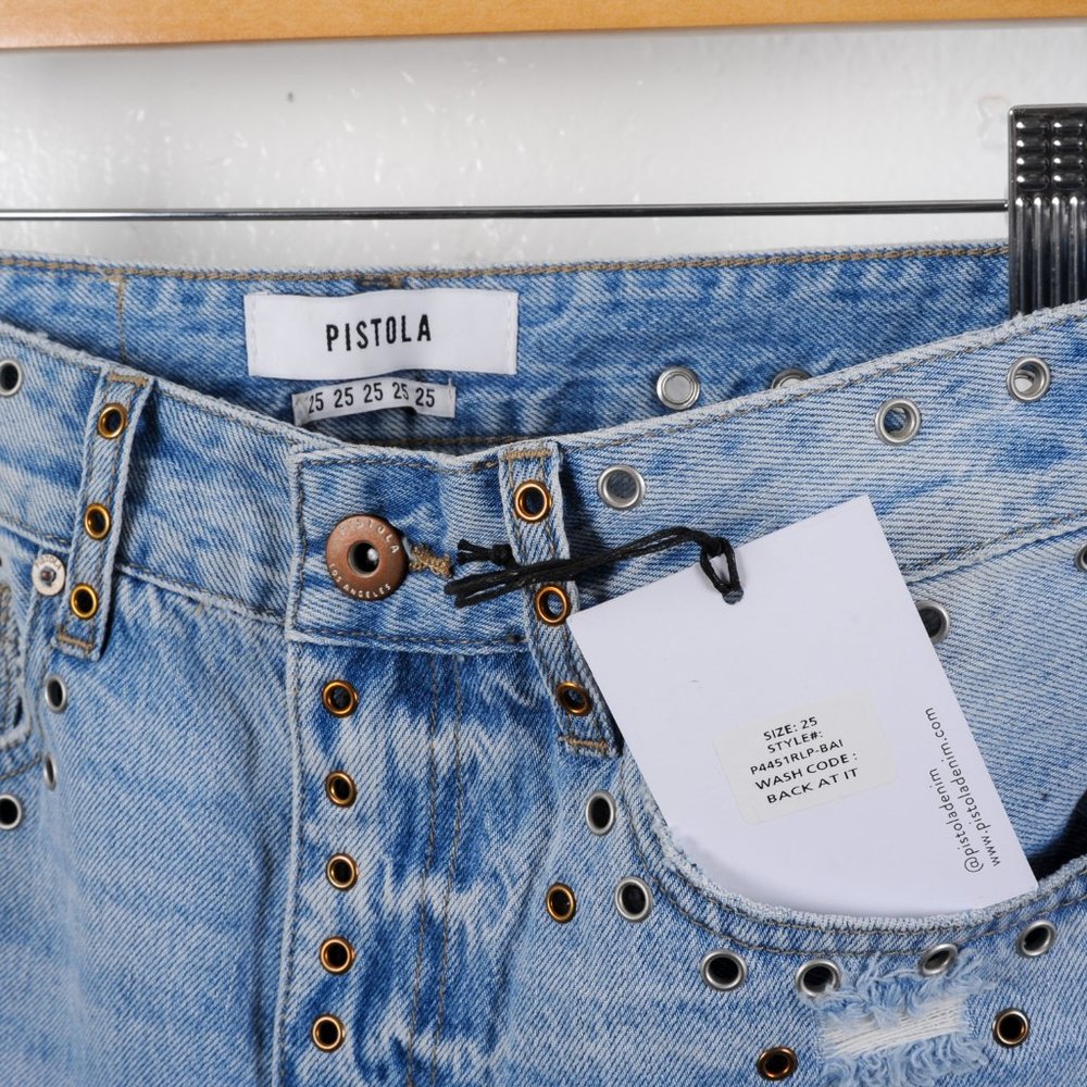 Pistola High Rise Rivet Distressed Jean Shorts - Picture 4 of 7